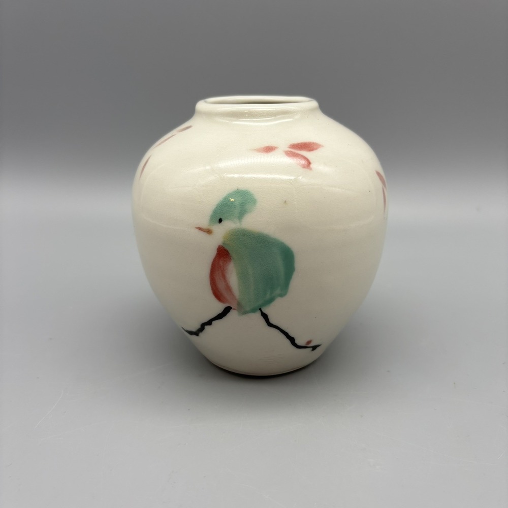 Handmade Small Studio Art Pottery Vase With Birds‎ Artist Signed Dated